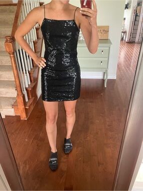 Noisy May Black Sequin Spaghetti-Strap Mini Dress